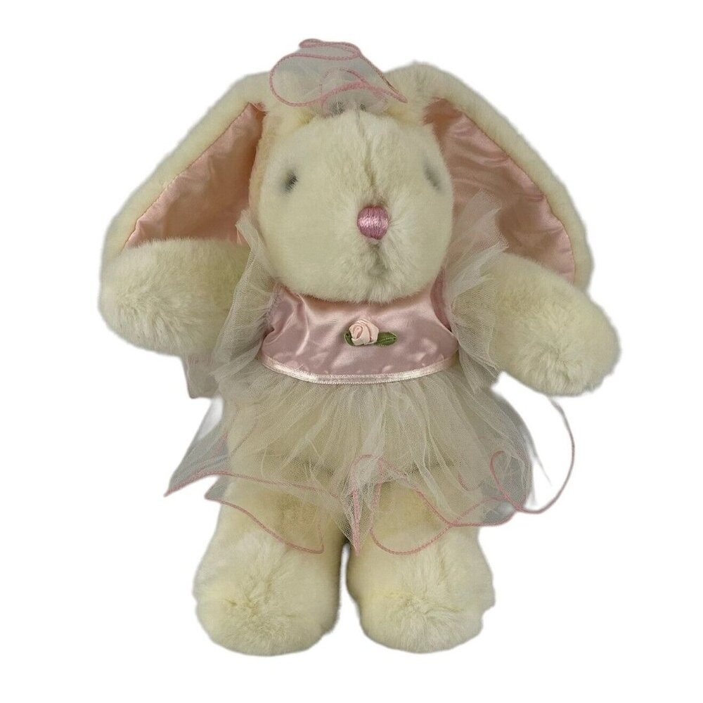 Playful‎ Pals White Bunny Rabbit 14" Plush Pink Satin Floppy Ears Dress Mervyn's